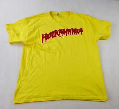 Buy Hulkamania Hulk Hogan Shirt Mens Large Vintage? Yellow WWE Wrestling WWF • 24.87£