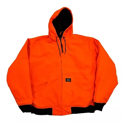 Buy Dickies Work Jacket Quilt Lined Bright Orange Mens XL Canvas Hooded Full Zip • 39.99£