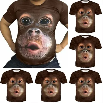 Buy Funny 3D Monkey-Face Gorilla,T-Shirt Orangutan Cosplay Short-Sleeve Shirt-Summer • 12.31£