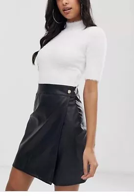 Buy Black Dress 2 In1 Leather Skirt Knitted Roll Neck White Fluffy Party 12 UK Sexy • 29.99£