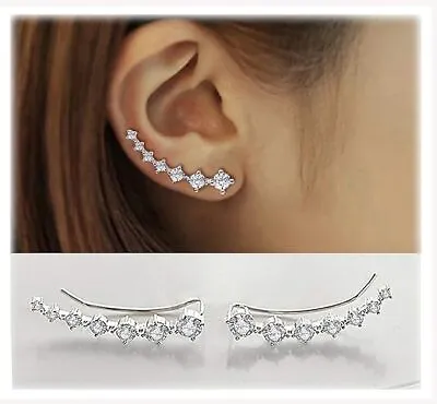 Buy 7 Crystals Ear Cuffs Hoop Climber 925 Sterling Silver Earrings Women Jewellery • 3.59£