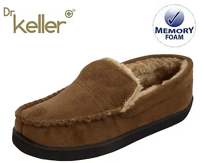 Buy Dr Keller Mens Tan Microfibre Suedette Fur Lined Comfy Moccasin Slippers Size • 16.95£