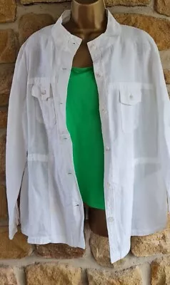 Buy Laura Ashley Size 18 White Linen Sleeved Collarless Safari Style Summer Jacket • 2.50£