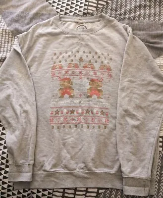 Buy Super Mario Christmas Jumper Grey Zavvi Mens Jumper Sweatshirt Large • 3£