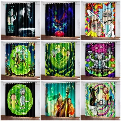 Buy Kids Rick And Morty 3D Pair Thick Blackout Curtains Thermal Ring Top Eyele Gift • 34.21£