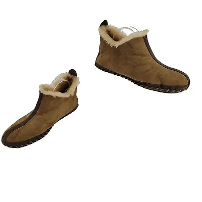 Buy Cabela's Leather Moccasin Slippers 10M Brown Genuine Shearling Braided Detail • 27.55£