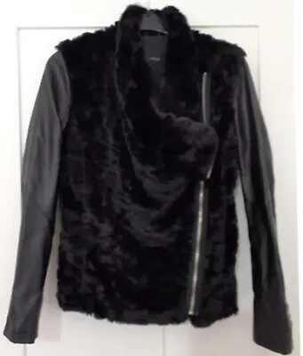 Buy New Look Faux Fur And Faux Leather & Material  Black Jacket Size 12 Zippered • 11.99£