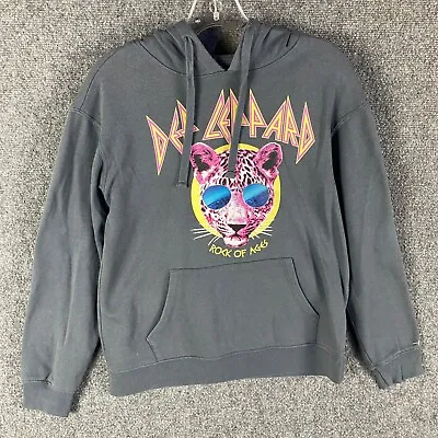 Buy Def Leppard Hoodie Women's Small Pullover Gray Graphic Casual Cotton Blend S • 15.15£