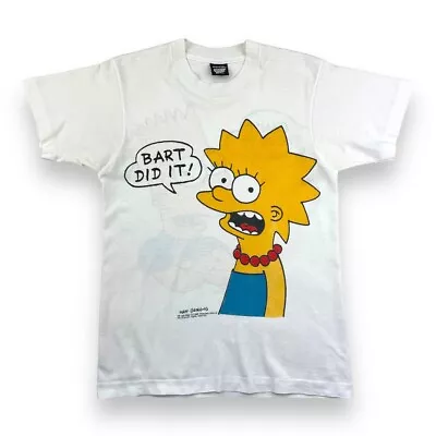 Buy Vintage 1990 Simpsons Bart And Lisa Single Stitch T Shirt White Small • 54.99£