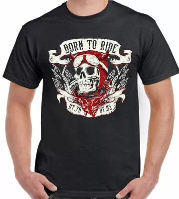 Buy Biker T-Shirt Motorbike Motorcycle Skull Bike Born To Ride Mens Tee Top • 10.94£