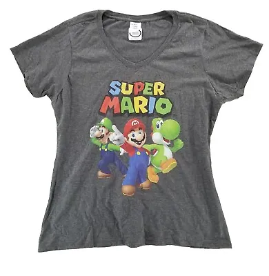 Buy Super Mario Bros T Shirt Womens Size L  Mario Yoshi Luigi Gray Official Nintendo • 9.63£