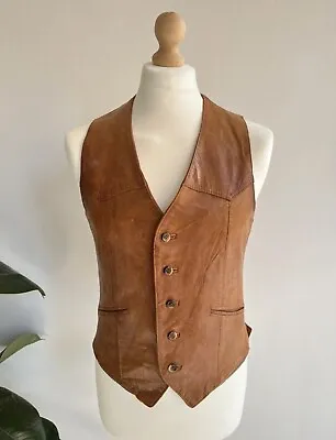 Buy Vintage Texas Boot Clothing  Men Genuine Leather Waistcoat Brown Tan  SIZE M • 42£