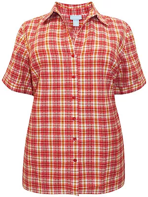 Buy Liz&Me RED Pure Cotton Short Sleeve Checked Shirt Size 18/20 To 34/36 RRF £18.95 • 11.95£
