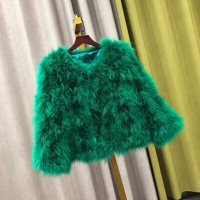 Buy Women Feather Fur Coat Jacket Winter Outwear Cropped Fashion Jacket • 57.78£