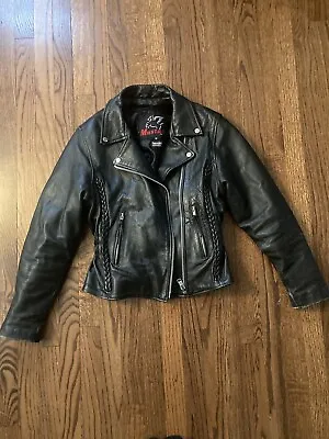 Buy Mustang Leather Motorcycle Jacket  Moto Style Pockets Buckle Medium Zip Arms VTG • 40.21£