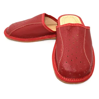 Buy Mens Leather Slippers Mules Size 6 7 8 9 10 11 12 Flip Flop Sandals RED • 9.98£