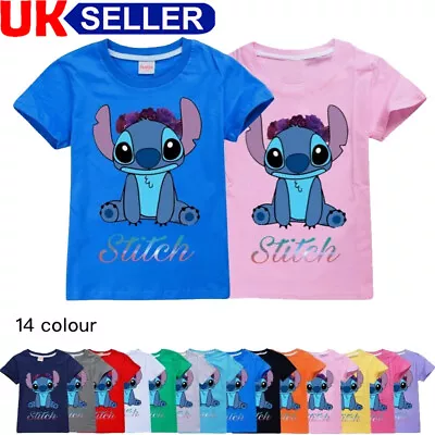 Buy Stitch & Lilo Kids Print Short Sleeve Boys Summer Casual Cotton T-shirt Tops NEW • 2.75£