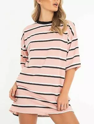 Buy Womens Ladies Stripe Oversized Boyfriend T Shirt Dress Casual Tee Baggy Long Top • 9.99£