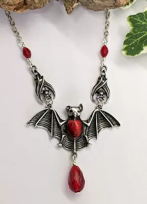Buy Stunning Gothic Vampire Bat Necklace Red Teardrop Alternative Goth Jewellery   • 9.99£
