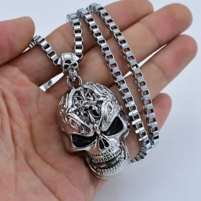Buy Necklace Mens Choker Chain Jewelry Punk Womens Rock Metal Skull Skeleton Pendant • 4.25£