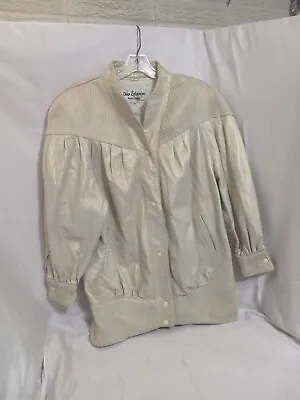 Buy Dero By Rocco D'Amelio Pearl Beige Leather Jacket Lined Size M USED • 71.04£