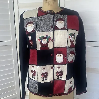 Buy Vintage ERIKA Christmas Black Patchwork Embroidered Sweater Santa Size Small • 23.68£