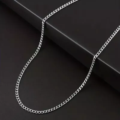 Buy Men Boys Curb Chain Stainless Steel Silver 3mm-60cm Cuban Necklace Men Jewellery • 4.49£