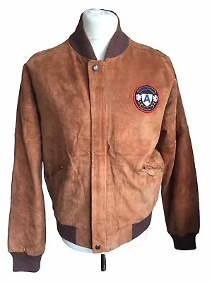 Buy Vintage Suede Leather Bomber Jacket Tan Men's M PORSHA By Winer • 18£
