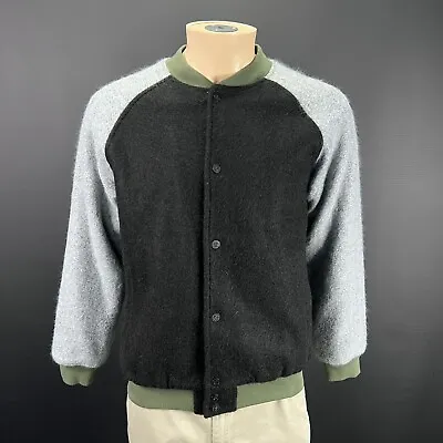 Buy Macfion Knit Bomber Jacket L Mens Black Mix Wool Long Sleeves Buttons Casual • 12.45£