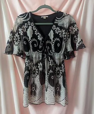 Buy Y2k MISS BISOU Black White Flutter Sleeve Tunic Top Small Mesh  Whimsygoth Retro • 14.48£