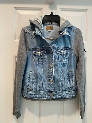 Buy Abercrombie & Fitch Denim Jacket With Hoodie Size XS Distressed Jean Jacket • 15.99£