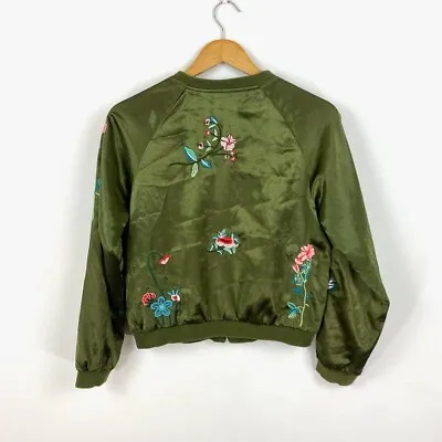 Buy Khaki Folk Floral Embroidered Bomber Going Out Jacket Size 6 • 10£