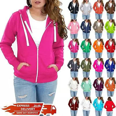 Buy Ladies Plain Fleece Hoody Women Zip Up Sweatshirt Coat Jacket Top Hoodies • 6.49£