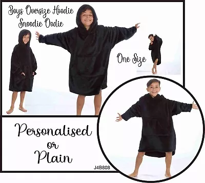 Buy Personalised Kids BOYS Oversized Hoodie Dressing Gown BLACK / Grey Onesize • 13.99£