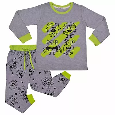 Buy Kids Girls Boy Monster Pyjamas Children Grey PJs 2 Piece Cotton Set Lounge Suit • 9.99£