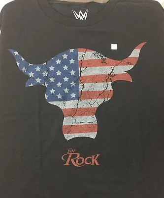 Buy The Rock Wwe Small T Shirt Wwf Dwayne Johnson Black Brama Bull New Flag Pattern • 61.55£