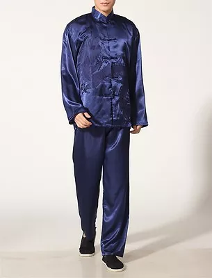 Buy New Chinese Oriental Mens Martial Kung Fu Blue Dragon Pyjamas Pajama Set Menpjs9 • 19.99£