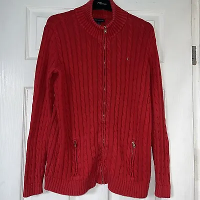 Buy Men's Medium Tommy Hilfiger Cable Knit Zip Cardigan Jumper Red UK • 24.95£