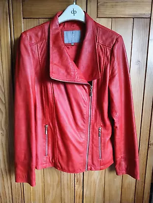 Buy Immaculate Bright Red Lakeland Leather Jacket Size 14 Slim Biker Coat • 60£