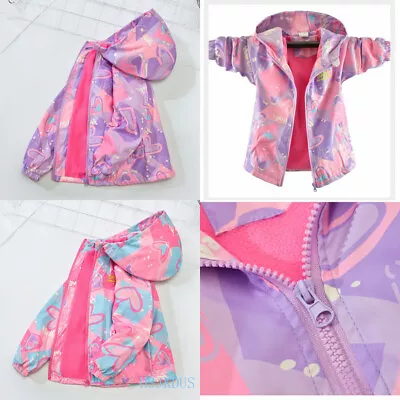 Buy Girls Autumn Hooded Coat Fleece School Kids Lined Windbreaker Jacket Age 2-13 Yr • 12.98£
