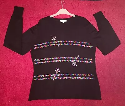 Buy Warehouse Black Christmas Jumper With Multi Coloured Sequins Size 16 • 15£