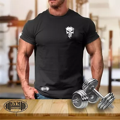 Buy Skull T Shirt Pocket Gym Clothing Bodybuilding Training Workout Exercise MMA Top • 10.99£