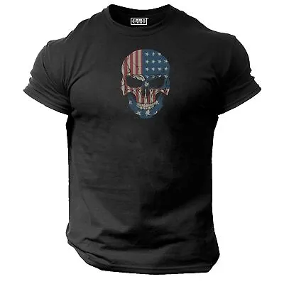Buy American Skull T Shirt Gym Clothing Bodybuilding Training Workout Boxing MMA Top • 10.99£