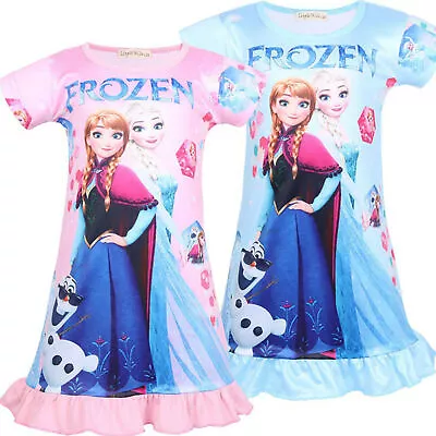 Buy Girls Kid Frozen Elsa Anna Short Sleeve Night Pajamas Princess Dress Nightdress • 11.07£