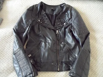 Buy Ladies Size 8 Topshop Biker Black Leather Look Studded Jacket • 20£
