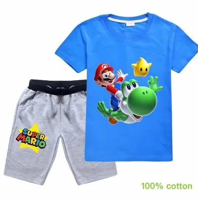 Buy Super Mario Yoshi Boys Girls Short-sleeved T-shirt Tops+ Pants Set Birthday Gift • 15.32£