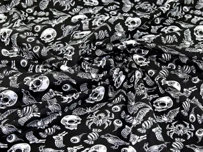 Buy Minerva Printed Polycotton Fabric Black - Per Metre • 3.99£
