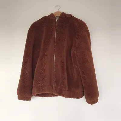 Buy Primark Womens Brown Pre-Owned Zip Up Hooded Sherpa Jacket Size M • 12£