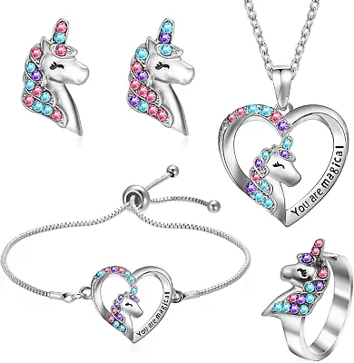 Buy Smilcloud 4 PCS Girls Jewelry Set Unicorn Mermaid Necklace Bracelet Set And Ring • 9.53£