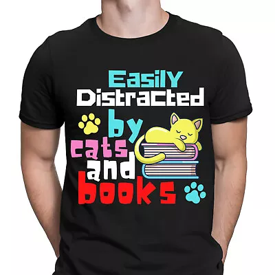 Buy Funny Easily Distracted Cat Book Lover Gifts Bookish Mens T-Shirts Tee Top #NED • 7.59£